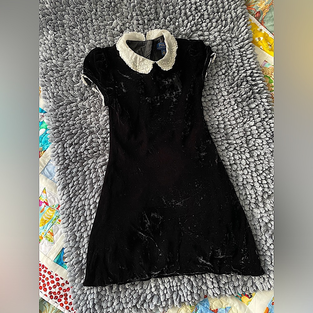 Ralph Lauren Kids Black Velvet Dress with White Collar